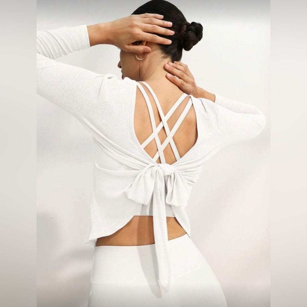 LIKE NEW SHEIN Activina Plain Criss-Cross Back L/S Shirt - White - Sz XL (12)